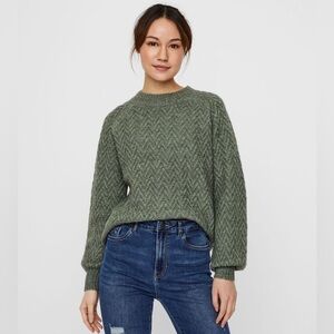 Anthropologie Little Lies Green Brown Chevron Wool  blend sweater Size Small